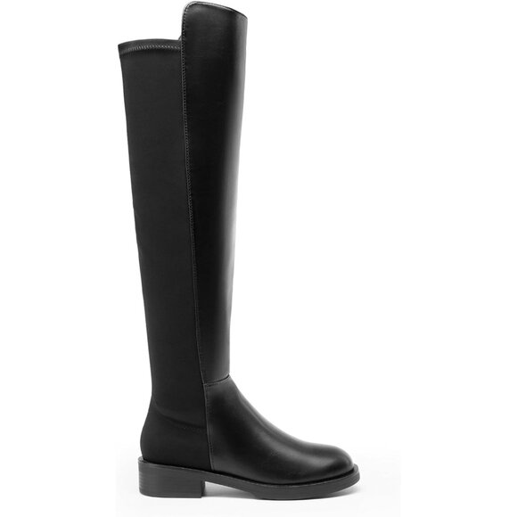 🆕Women Black-pu Knee High Comfortable Thigh High Daily Low Flat Heel Long Boot - Picture 5 of 10